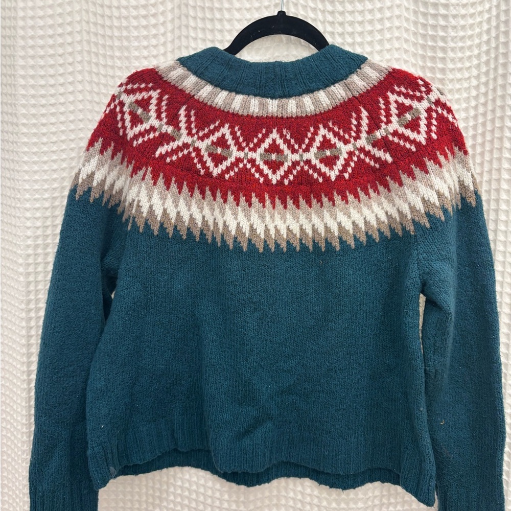 American Eagle Outfitters Teal and Cream Turtleneck Sweater